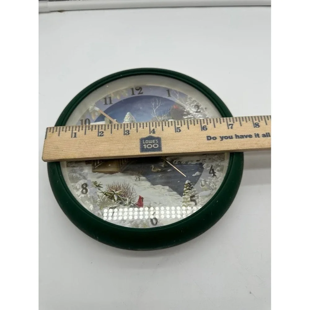 Vintage Christmas‎ Winter Snowman Wall Clock Green Frame Holiday Decor 6.5 inch